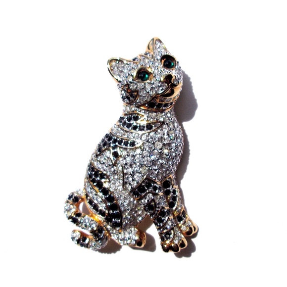 ✨🐱 Swarovski Vintage 1999 Swan Mark Rare Retired Cat Brooch Gold Tone Crystal - Picture 13 of 14